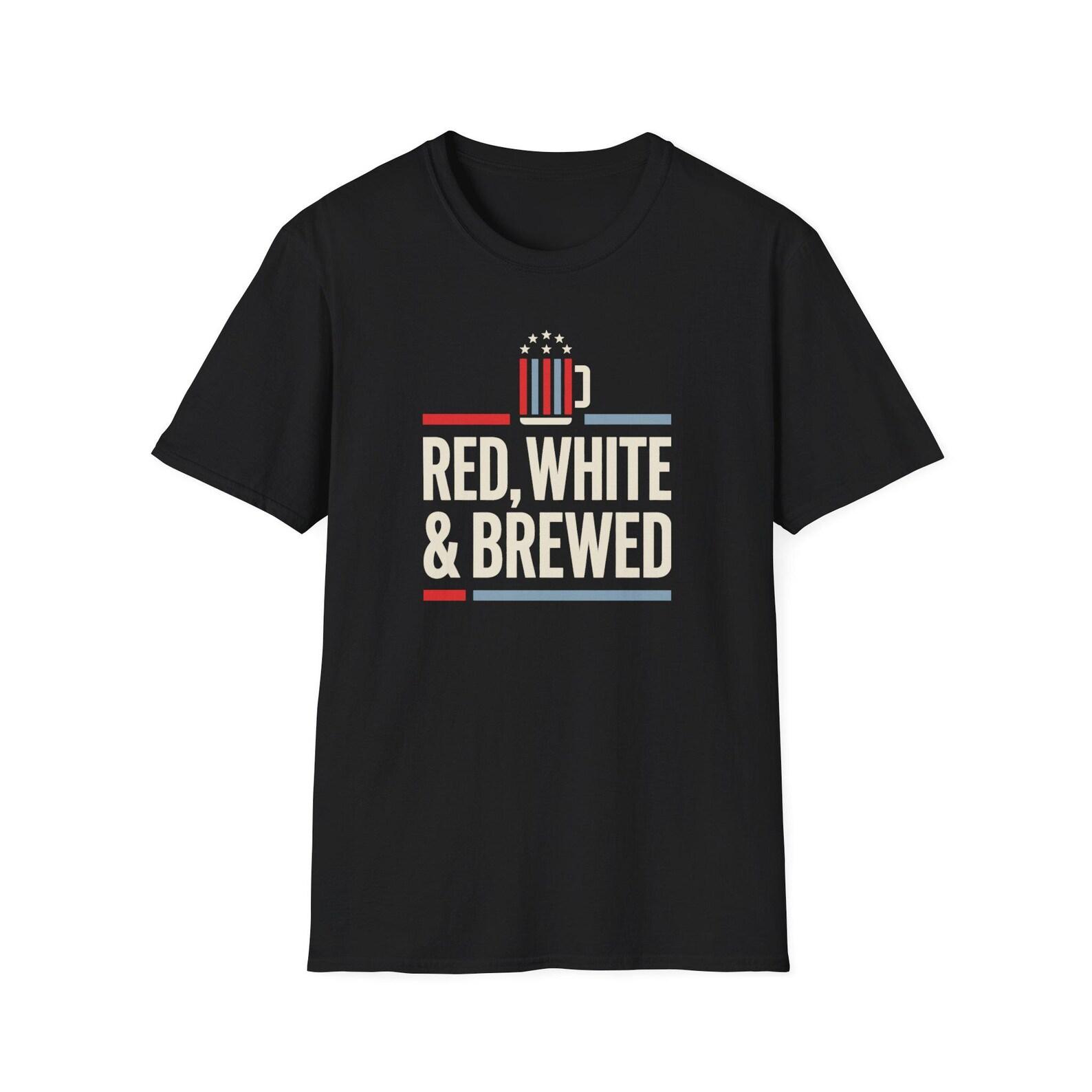 Red White & Brewed T-Shirt | Patriotic Beer Tee, 4th of July Shirt, Beer Lover Gift, USA Independence Day Graphic Tee L