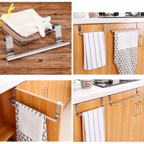 Sycy Stainless Steel Towel Bar, Over-the-Door, No Drilling Required, Towel Rack for Kitchen Sinks, Glove and Towel Storage, Cabinet-Mounted, Kitchen S