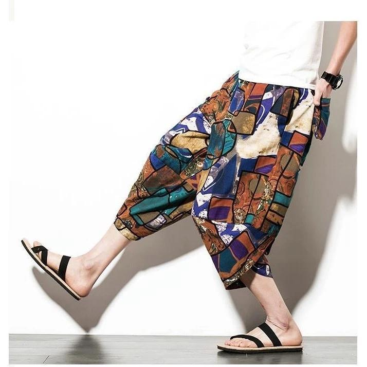 Spodnie Słonie Capri Rybaczki Regulowany Elastyczny Pasek Pasek Kobiety Mężczyźni Unisex Nadruk Tajlandia Casual Streetwear Plaża Lato Bohema Retro Vintage