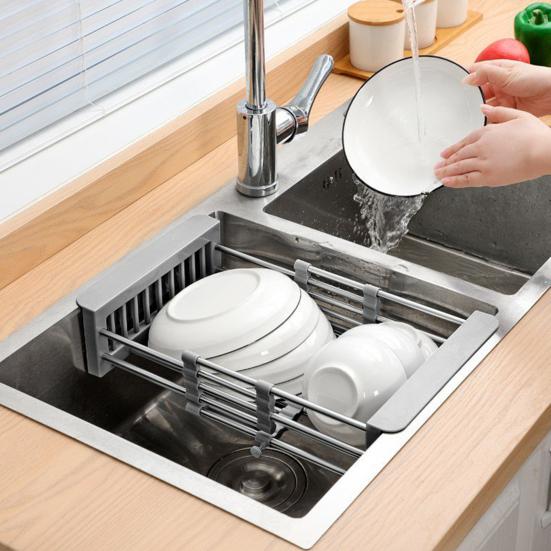 Égouttoir à vaisselle extensible pour évier en acier inoxydable, égouttoir à vaisselle pour évier de cuisine, fruits et légumes