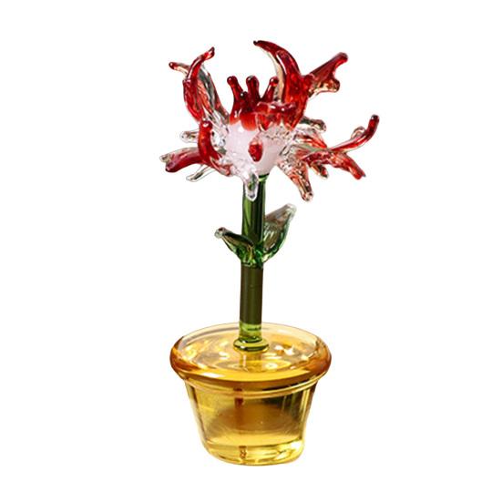 Handcraft Glass Flowers Figurines Hand Blown Mini Potted Flower Ornament Collectible Floral Gifts for Mother's Day Birthday Christmas