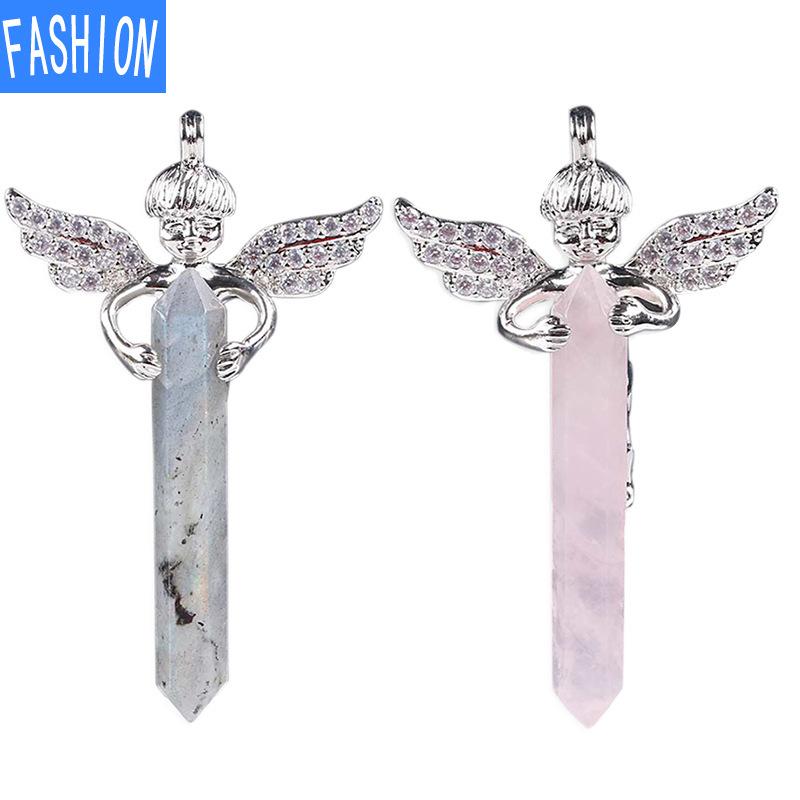 Sechseckiger Anhänger aus natürlichem Kristall, Amor-Diamant, Engelsflügel-Halskettenanhänger