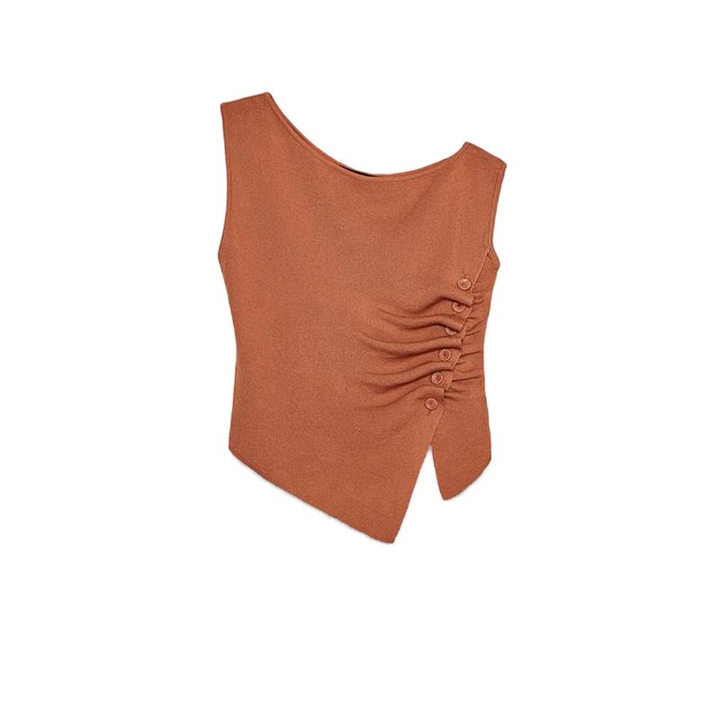 Spring and Summer New Women's Clothing Wide Round Neck off-the-Shoulder Silm Fashion Sleeveless Asymmetric Collar Sweater 3920264