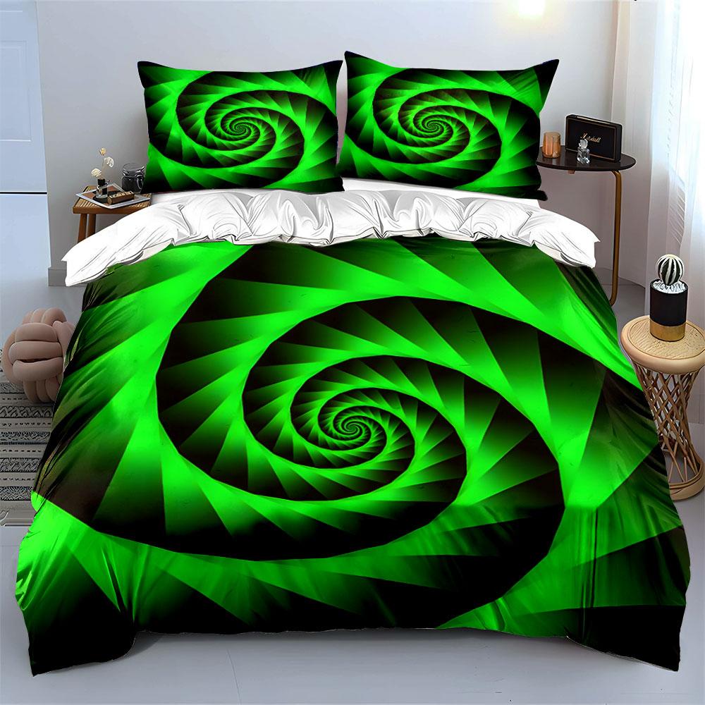 Elegant Green Spiral Design Set Exquisite Three-Piece Bedding Set Gift For Kids And Adults