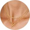 Gold Layered Necklace for Women Cuban Link Paperclip Chain Toggle Clasp Necklace Jewelry