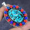 Natural Copper Turquoise, Coral 925 Sterling Silver Jewelry Pendant 2.64" ETC-13799