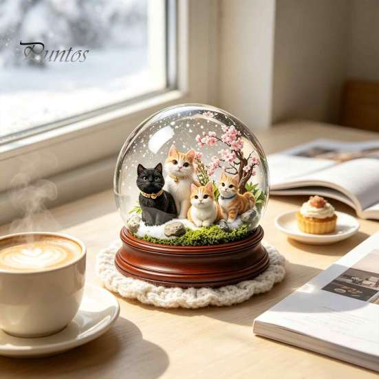 Rotating Carousel Table Ornament Christmas Crystal Ball Figurine, 2D Acrylic Winter Cottage Lightweight Holiday Gift Tabletop Ornaments for