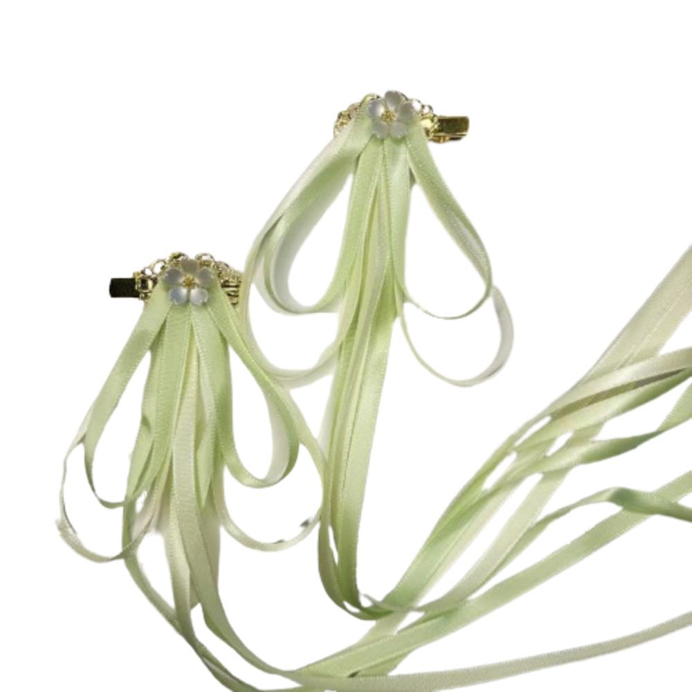

Bowknot Yellow Flower Hairpin Floral Long Streamer Barrettes Chinese Style Hair Clip Students Yellow&Green Streamers
