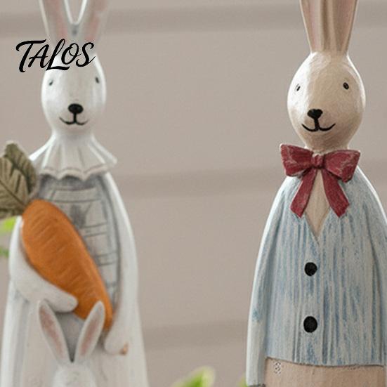 Office Desk Decoration Easter Bunny Figurine, Vintage Resin Rabbit Statue with Carrot Flower Animal Figurine For Home Basket, Spring Indoor