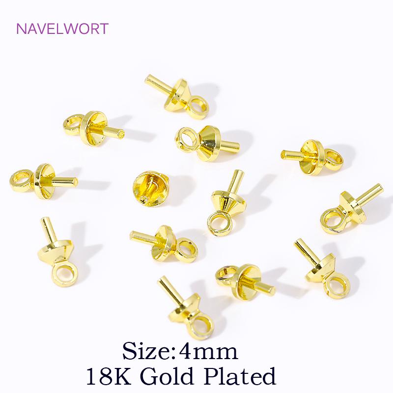 18K Gold Plated Brass Eye Pins Bail Top Drilled,Pearl Pendant Mounting Bails Connectors For DIY Jewelry Making Accessories