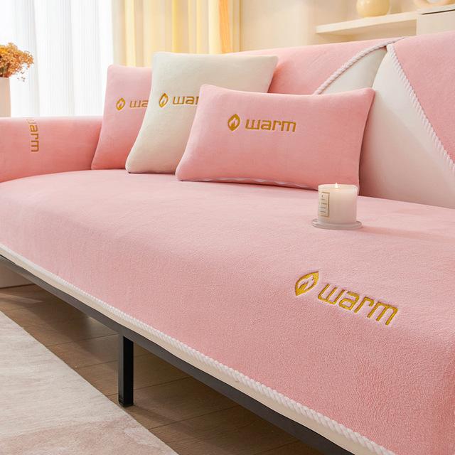 

Молочный бархатный чехол для дивана, нескользящий плюшевый секционный чехол для кресла, мебели, мягкая теплая подушка для дивана, зима 70x150cm 1pc розовый