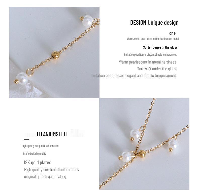 French-Inspired Imitation Pearl Tassel Necklace - Titanium Steel 18K Gold Choker, INS Style Jewelry