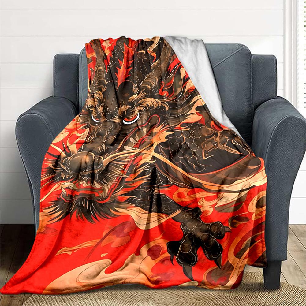 1pc Dragon Print Blanket - Lightweight Flannel Fleece with Digital Printing, Soft Warm for Sofa, Travel, Camping, Office yy251018315