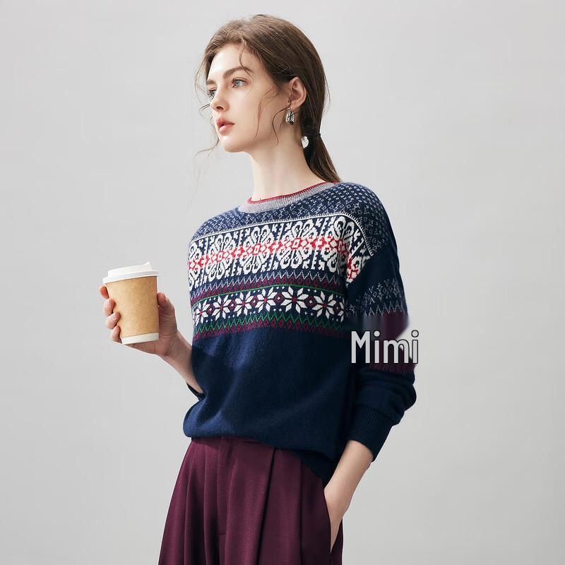 Komon Boka Women's Fair Isle Cashmere Round Neck Sweater