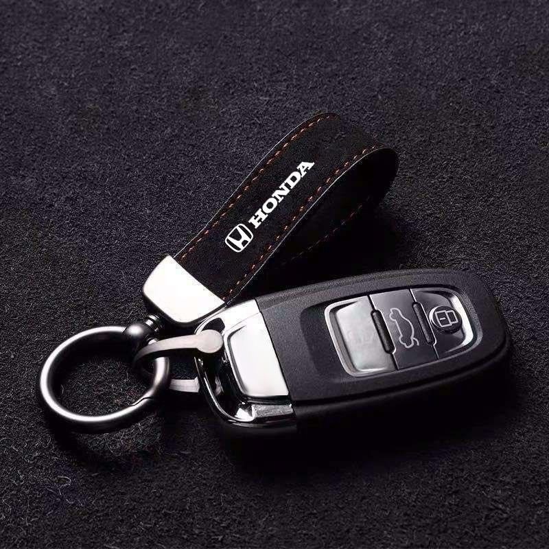 Suede Leather Car Keychain Key Logo Ring Accessories For Honda Civic Fit Jazz Accord Pilot CRV Odyssey Passport City Shuttle HRV LV4