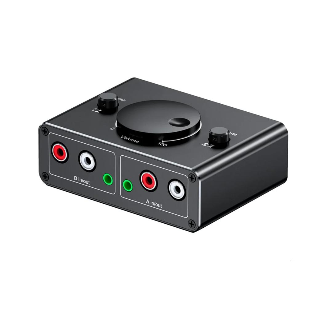 Bi-Directional Audio Switcher 2-Way RCA & 3.5mm Audio Selector,2 Input 1 Output /1 Input 2 Output,Volume Control,Mute Button for PC Speakers Amplifier