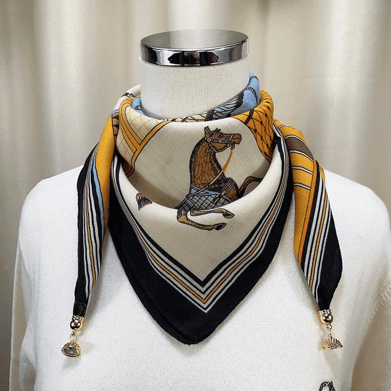 Women's Autumn/Winter Versatile Silk Scarf - Fashionable, Warm Magnetic Buckle Korean Square Design