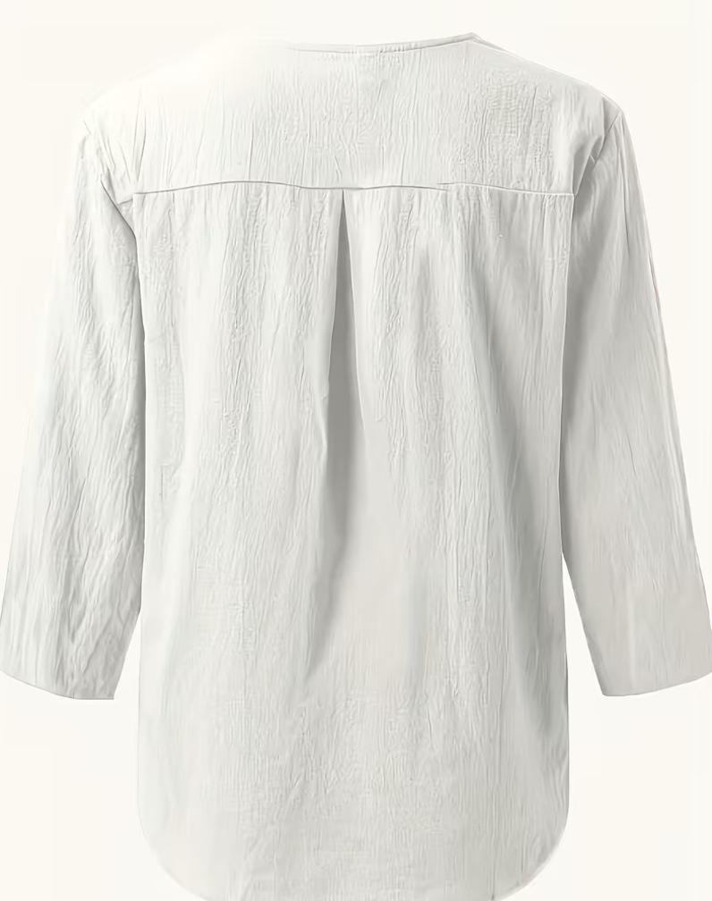 Evropská a americká dámská retro bavlněná košile s límečkem a propracovaným designem knoflíků