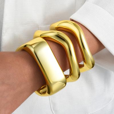 3pcs Punk Irregular Metal Wide Bangles Set for Women Hip Hop Gold Color Geometric Arm Bracelets Grunge Jewelry Steampunk Men