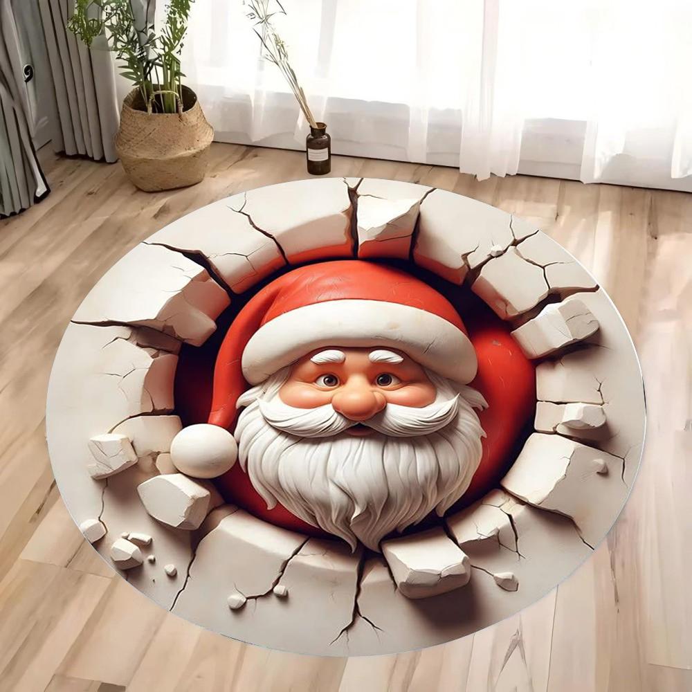 Christmas Decoration Anti Slip Carpet Santa Claus Pattern Circular Carpet Christmas Decoration Anti Slip Carpet Home Decoration