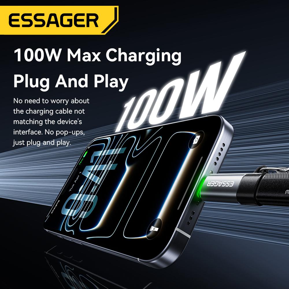 Essager 100W 5A Smart Power-off OTG Adapter Type C OTG Connector With Lanyard For iPhone 17 16 15 Android Phones Tablet Laptop