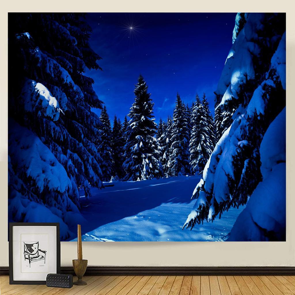 Goblen Noel Kar Sahnesi Serisi Arka Plan Asılı Kumaş Ev Oturma Odası Yatak Odası Başucu Duvar Gobleni