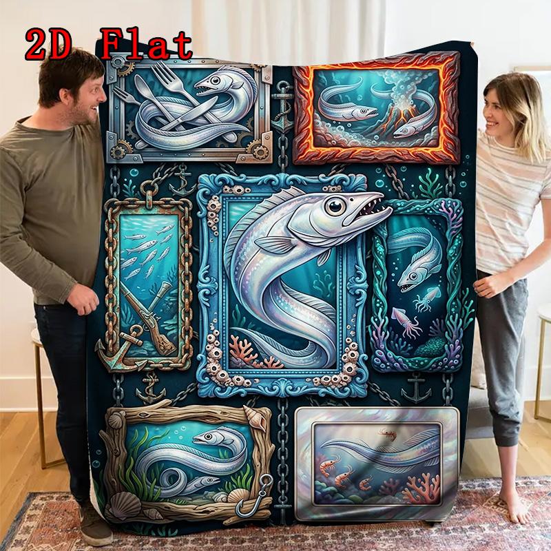 Marine Life 2D Flat Pattern Flannel Blanket, High quality All Seasons, Home Decor, Warmth and Comfort, Perfect for Christmas Gifts.