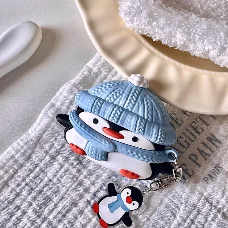 Cute Three-dimensional Scarf Little Penguin Headphone Cover for Apple Airpods 1/2 Pro Pro2 3 4 Pendant Protective Case