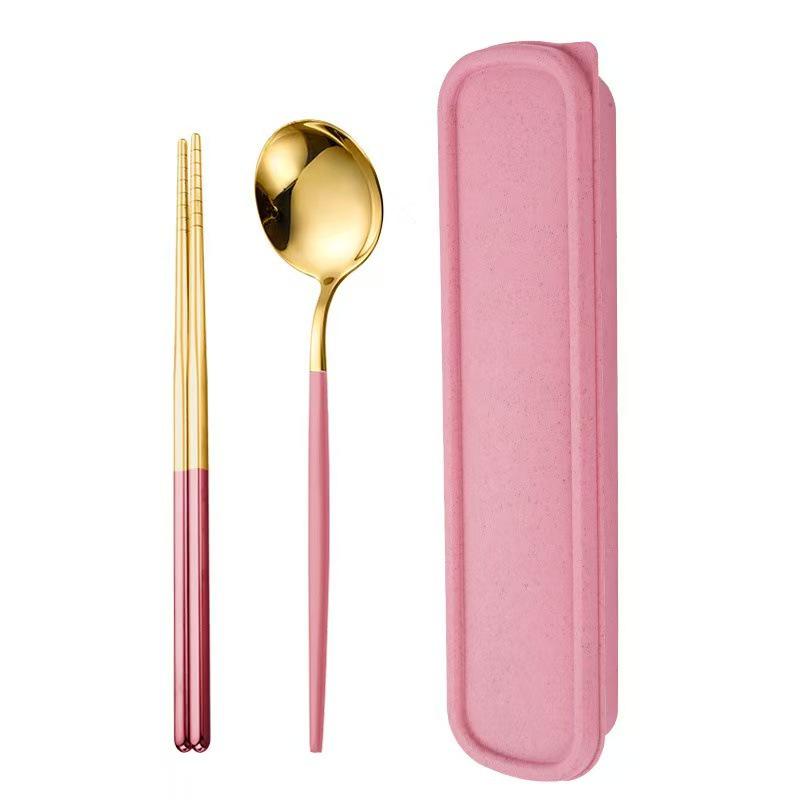 410 Stainless Steel Travel Cutlery Set: Fork, Spoon & Chopsticks In Gift Box. Perfect for Students!