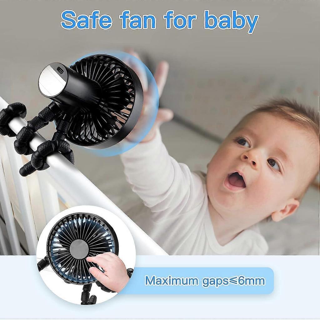 Mini Portable Fan , USB Rechargeable or Battery Operated Handheld Personal Portable Fan, Flexible Tripod Baby Stroller Fan 3 Speed Clip on Fan for Car