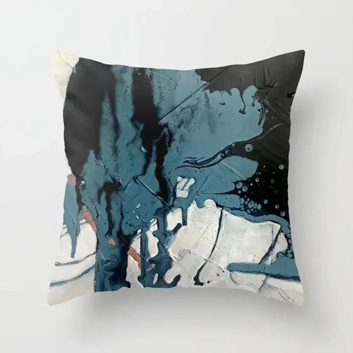Oil Painting Texture Nordic Blue Agate Marble Abstract Pillowcase Soft Sofa Decoration Car Home