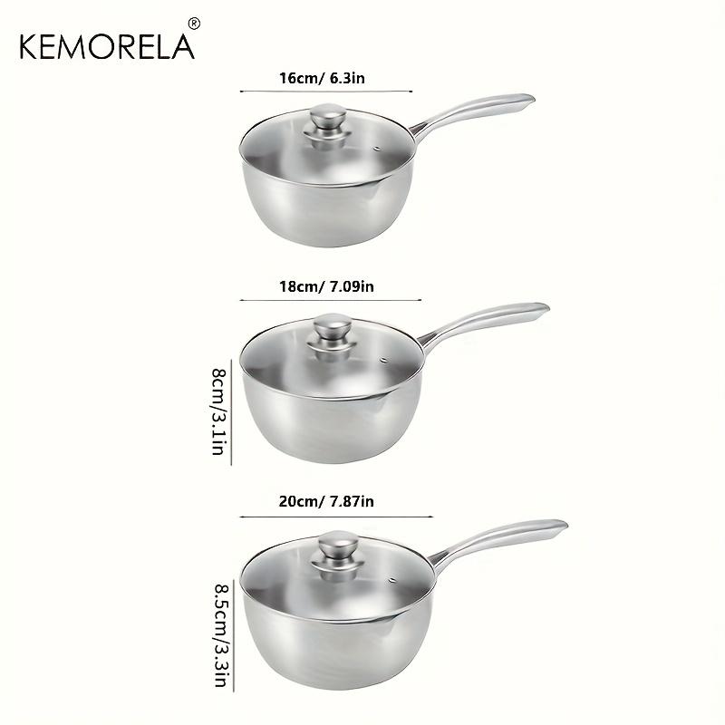 KEMORELA 304 Three-Layer Stainless Steel Soup Pot 16/18/20cm Cooking Pot With Glass Lid Dishwasher-Safe Induction Cooker-Safe
