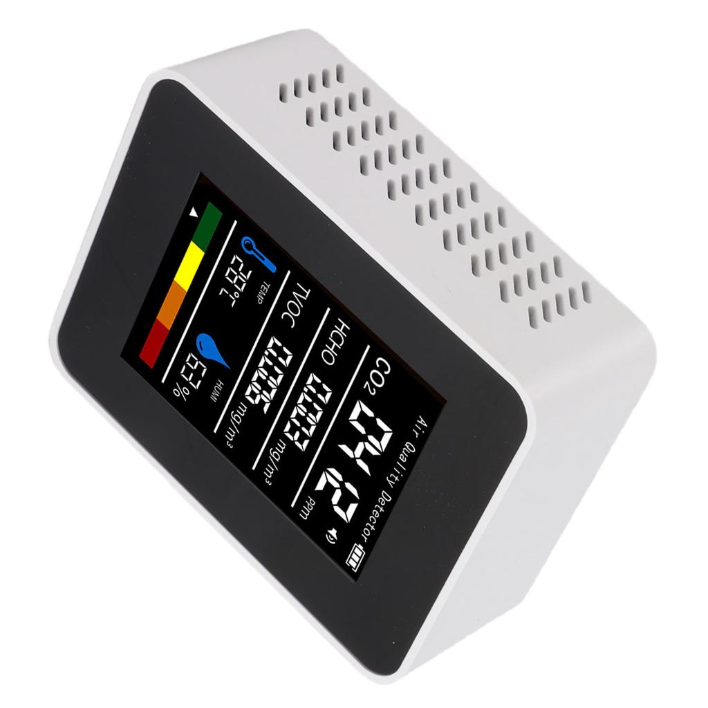 5 in 1 Air Quality Tester CO2 TVOC HCHO Temperature Humidity Test Digital Display Air Detector White