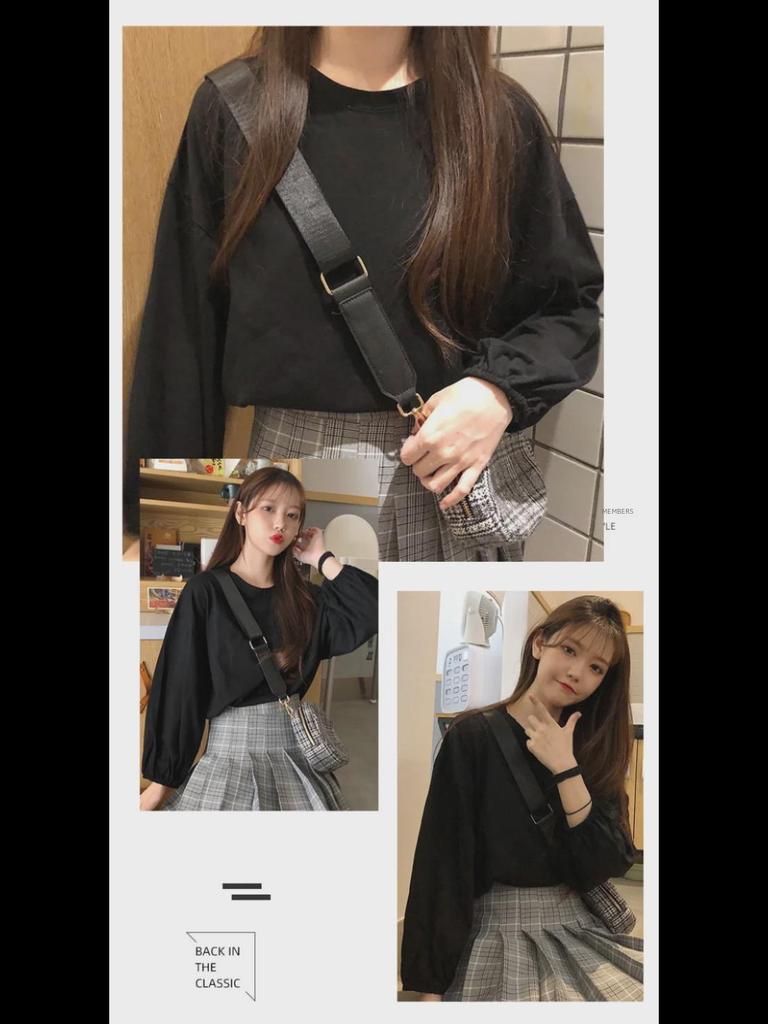 Spring Thin Solid Color Lantern Sleeve Pullover - Korean Style Student & Couple T-Shirt