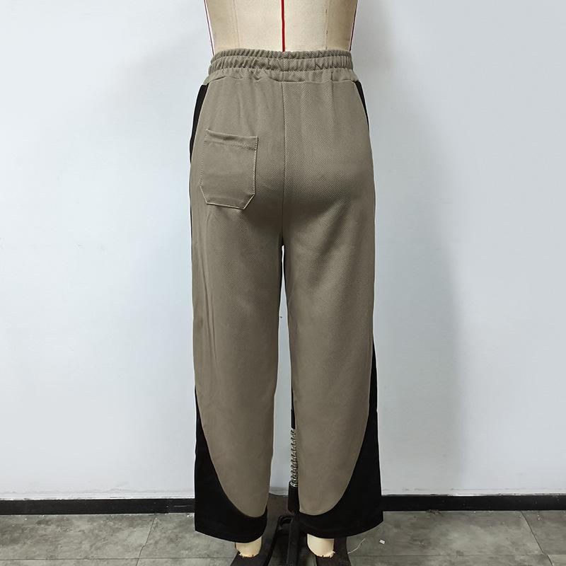 Women's High-waisted Solid Color Collision Color Splicing Show High Loose Drape Casual Wide Leg Pants