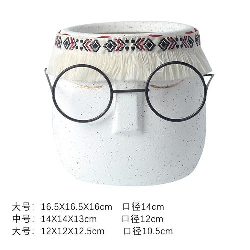 Creative Abstract Black Frame Glasses Head Ceramic Flower Pot Vase Succulents Cactus Potted Garden Decor Human Face Flower Pot