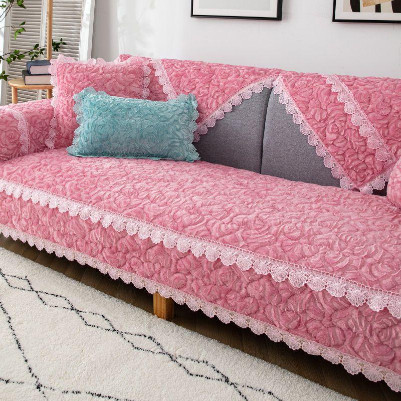 Nanji Ren Plush Sofa Cushion Cover - Winter Full Coverage, Simple Modern Design for Living Room.