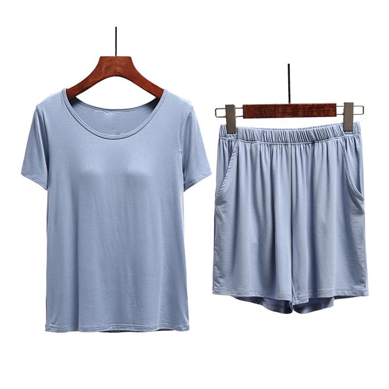 Women's Modal Chest Pad Short Sleeve Pajama Set - Summer Five-Point Shorts