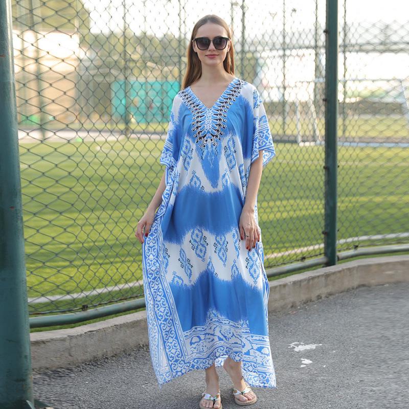 

Quick-Dry Printed Sun Protection Beach Cover-Up Robe for Swimsuits One Size