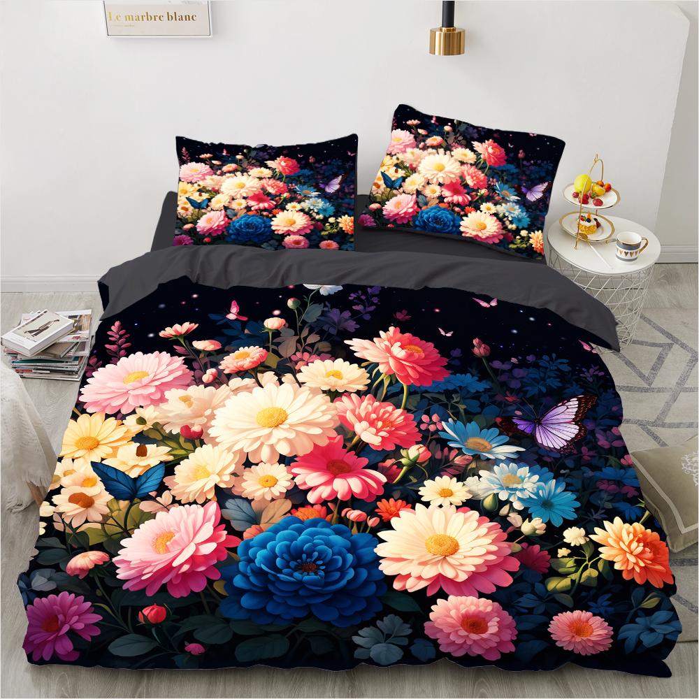 

Cozy Soft Double Queen King Twin Full Comforter Black Flower Cartoon Sets Size Kids Girls White Bed Polyester Comforter (quilt)-EU Single(135*200cm)3pcs