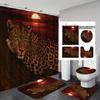 Bathroom Four-Piece Leopard 3D Digital Printing Shower Curtain Set Non-Slip Floor Mat