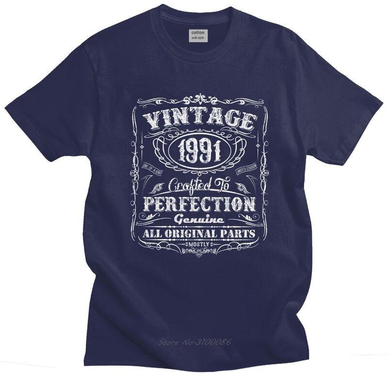 Vintage 1991 Tshirt for Men Short Sleeved Print T Shirt Unique 30 Years Old 30th Birthday Tshirt Fitted  Cotton Tee Gift