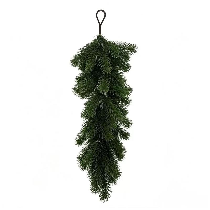 Weihnachts-Kiefernzweig zum Aufhängen, Künstlicher 23-Zoll-Dekorationsakzent mit oberer Schlaufe für Hauswand, Eingang und Fenster
