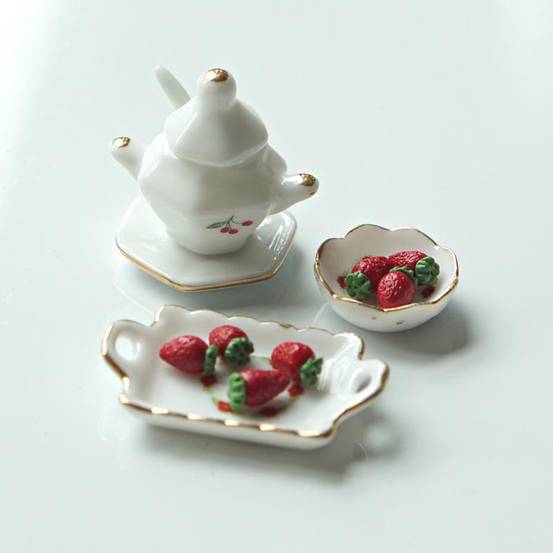 1 Set Doll House Decoration Mini Ceramic Tea Kit Simulation Kettle Plate Model Toy 1/12 Dollhouse Miniature Accessories