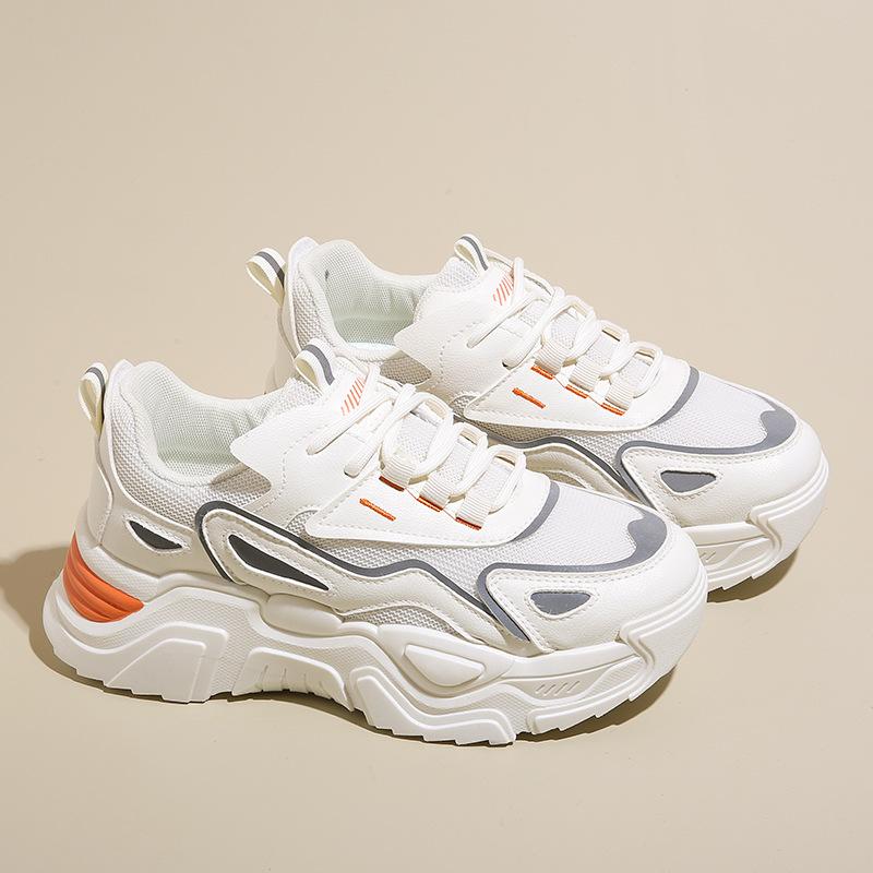 2025 Spring New Women's Shoes Breathable Mesh Sports Shoes Women's Korean Version Versatile Thick Sole Heightening Casual Dad Shoes Women