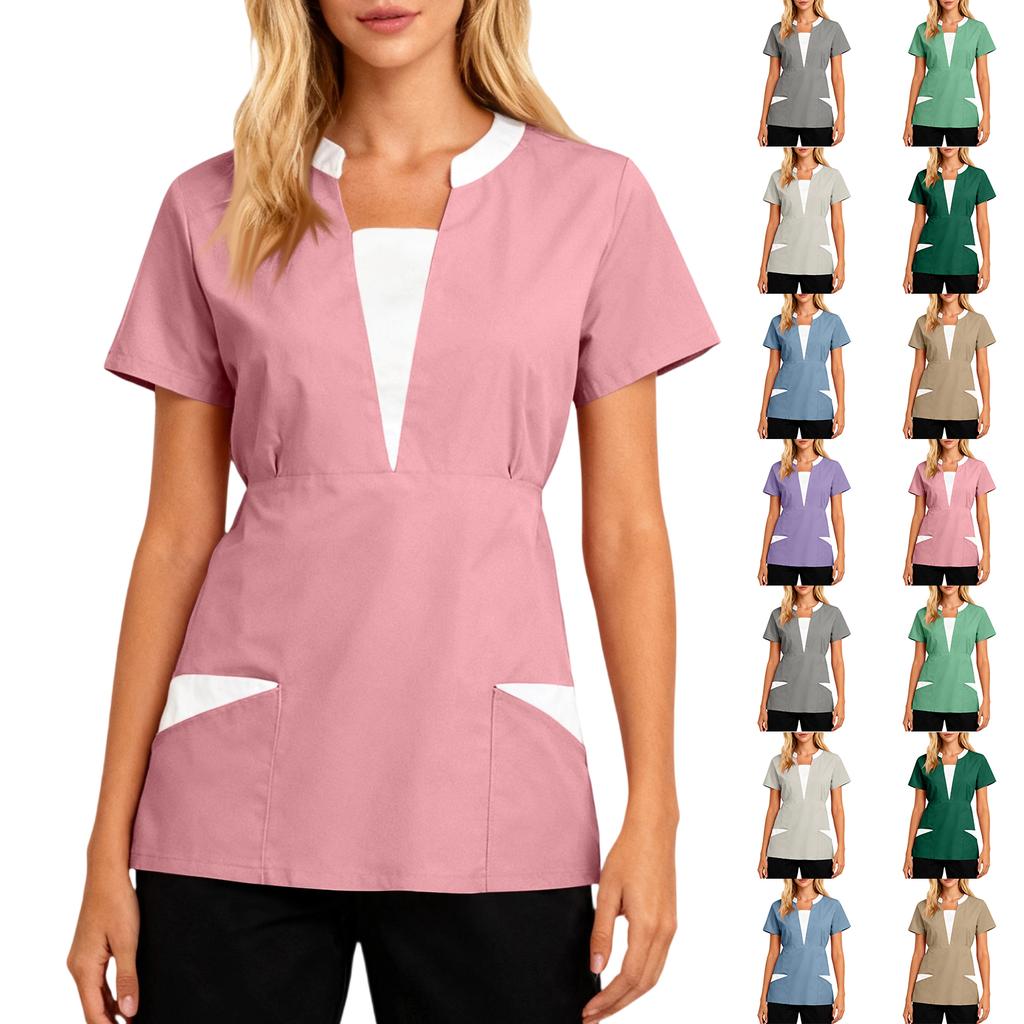 Women's Loose And Comfort V-Neck Casual  Work Clothes Top Short Sleeve Shirt