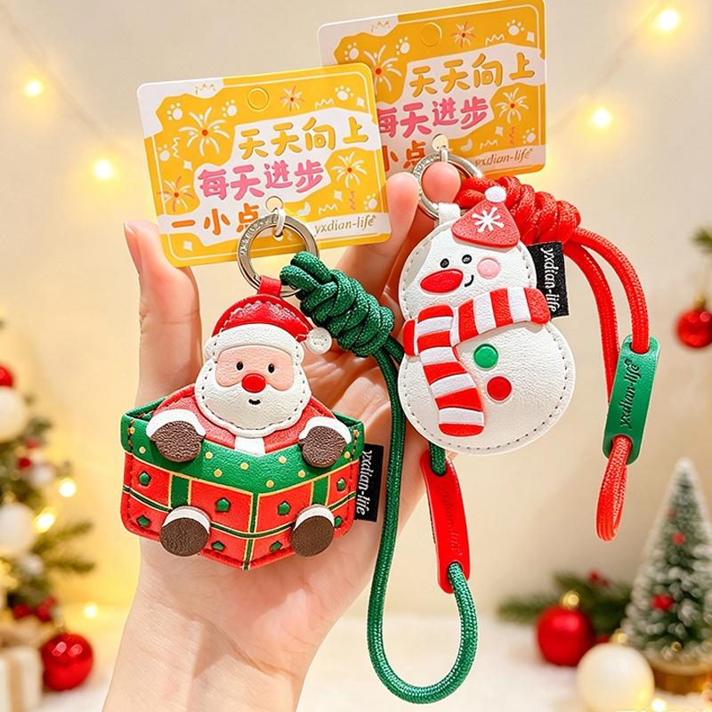 Cute Christmas Themed Pu Keychains Cartoon Designs Sturdy Lanyard Perfect For Holiday Gifting Bag Decor Daily Use