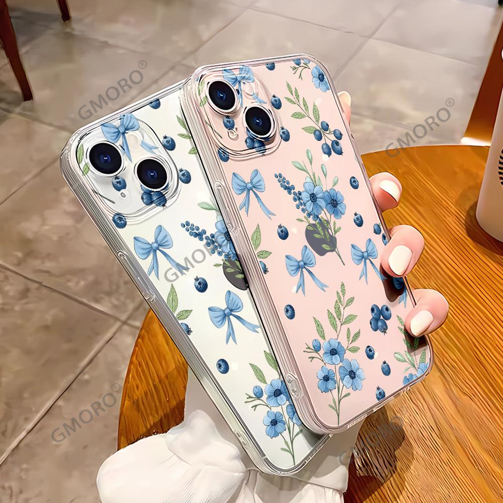 Blueberry floral suitable for iPhone17 girls French mobile phone case Apple 16/15 transparent protective case