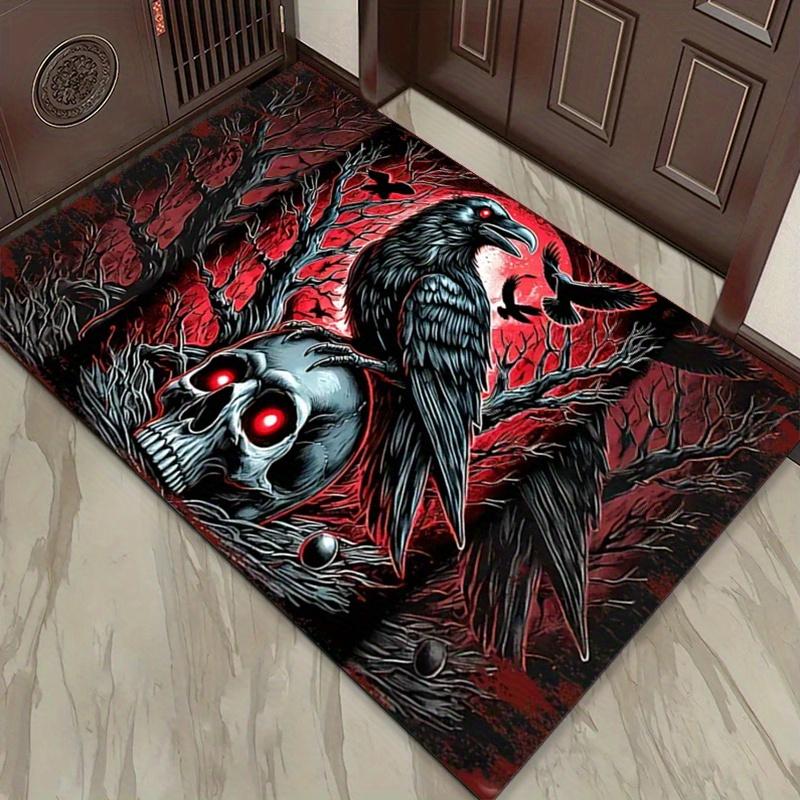 Skull and Raven Gothic Rug for Dark Interiors - Halloween Decor, Spooky Home Accessories, Bold Living Room Designs