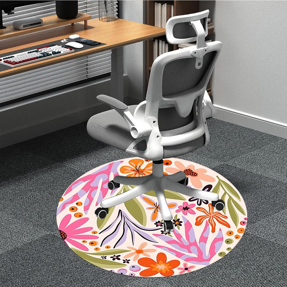 1 Stück Runder Teppich mit Blumenmuster für das Büro, Matte geeignet für Büro, Unter Bürostühlen Schlafzimmer Wohnzimmer Heimdekoration, Raumdeko